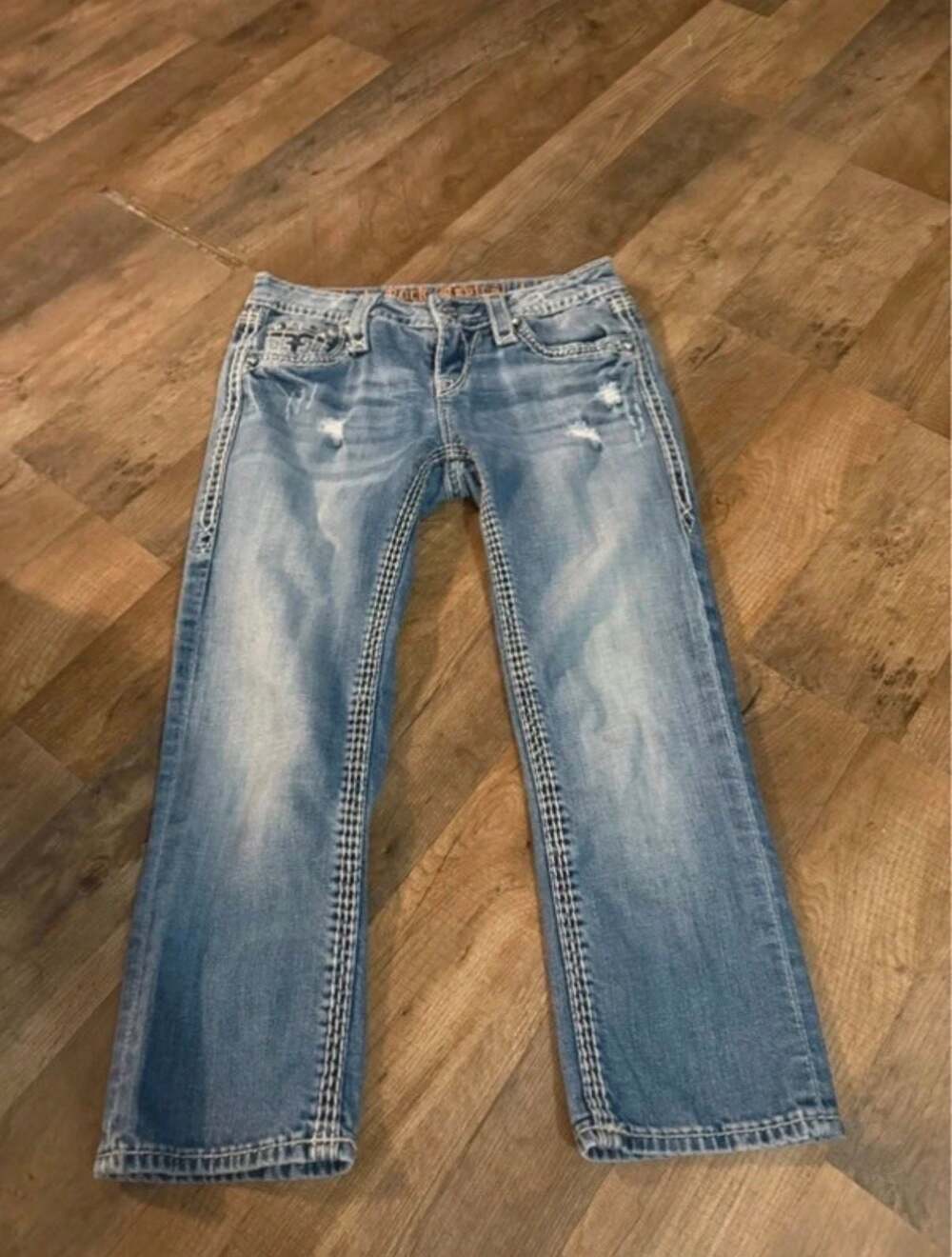 Rock Revival Kai Capri Distressed Embellished Denim Jeans Size 25